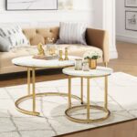 Yitahome Modern Nesting Coffee Table Set of 2 for Living Room, White Round Wood Coffee Tables Stacking Accent Cocktail Tables End Side Table