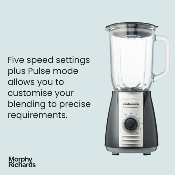 Morphy Richards Total Control Glass Jug Blender with Ice Crusher Blades, 5 Speed Settings, Pulse Control, 600 W, 1.5 litres, Grey, 403010