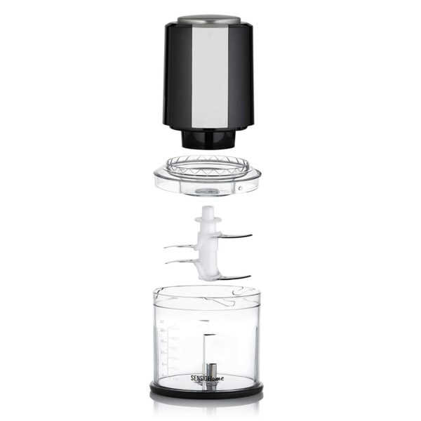 Sensio Home Mini Food Chopper Processor – Electric Dicer, Onion and Other Vegetables - 600ml Blender Bowl and Quad Durable Stainless-Steel Blades – 300W