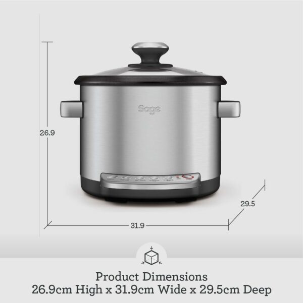 Sage - The Risotto Plus - Multi Cooker with Stir Free Risotto - Sauté, Rice, Steam, Sear, Slow Cook Low/High & Auto Keep Warm Functionality - Brushed Stainless Steel