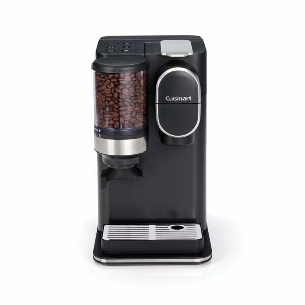 Cuisinart One Cup Grind And Brew Coffee Machine, Bean to cup, Single serve Filter coffee, Stainless steel conical burr grinder, Adjust coffee strength, 3 cup sizes, Reusable filter pod, Black