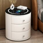 smart nightstand table Bedside Tables Smart Nightstand with Charging Station and 3 Colors LED Lights Modern Bedside Tables Round End Table with Storage Drawers, Side Table Night Stands for