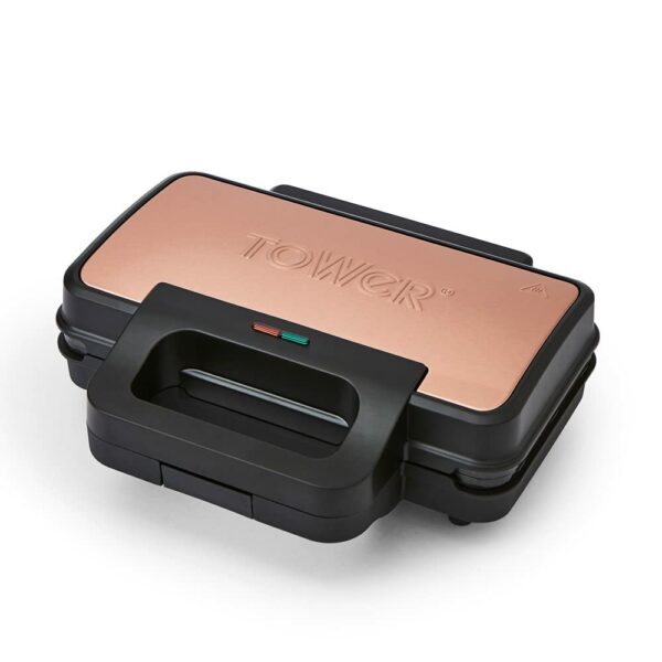 Tower T27036RG Cavaletto Sandwich Maker with Deep Fill Ridge Plates, 900W Black and Rose Gold
