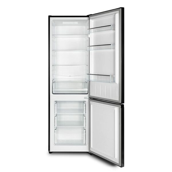 CHiQ 260L Freestanding fridge freezer low frost (54cm wide 128cm High) 70/30, 12-year compressor warranty,E 39 db, Reversible Doors dark inox