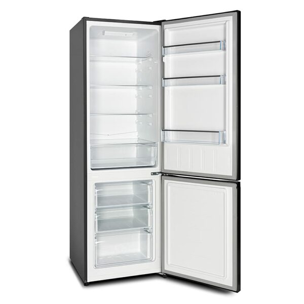 CHiQ 260L Freestanding fridge freezer low frost (54cm wide 128cm High) 70/30, 12-year compressor warranty,E 39 db, Reversible Doors dark inox