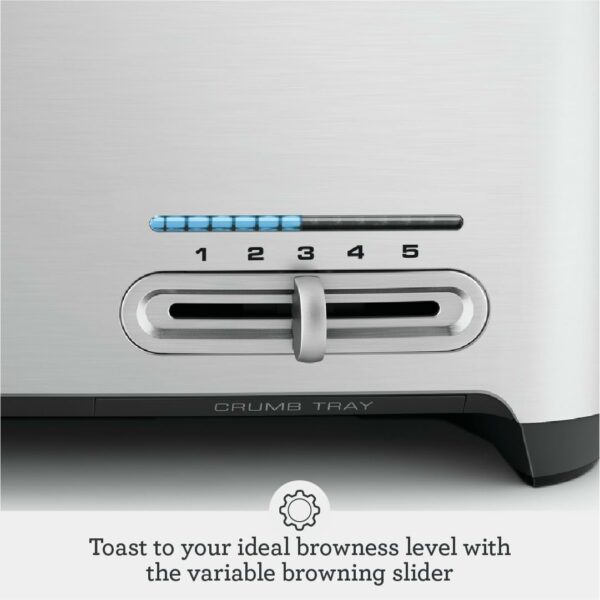 Sage - The Smart Toast - 4-Slice Toaster, 2000 W - Extra Wide Slots, 5 Browning Levels, Automated Lowering, Easy to Clean - Frozen, Crumpet, Lift & Look - Bagel, Toast, Bread - Brushed Aluminium
