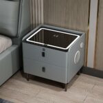 Smart Nightstand with Wireless Charging Station LED Lights Fingerprint Lock Bluetooth Speaker 2 Storage Drawers Modern Bedside Table for Bedroom/Living Room.