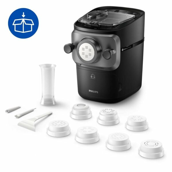 Philips 7000 Series Pasta Maker - ProExtrude Technology, Auto-Weighing, 8 Shaping Discs, Perfect Dough, Easy Clean, Up to 8 Portions, Black (HR2665/93)