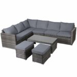 Panana Rattan Garden Sofa Set 8 Seater Outdoor Lounge Sofa with Coffee Table and Stools
