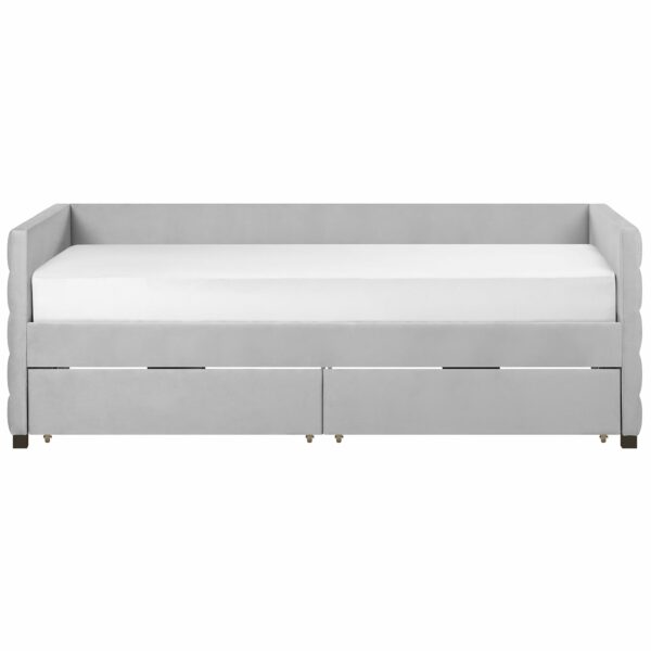 Beliani Velvet Daybed EU Single Size with Slatted Frame and Drawers Light Grey Marray