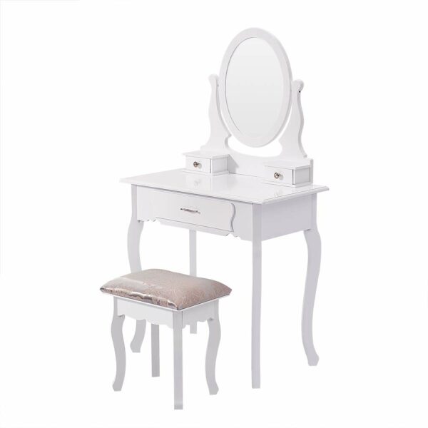 Panana Vanity Table Set with Mirror and Cusion Stool Dressing Table Makeup Table with 3 Drawers, White