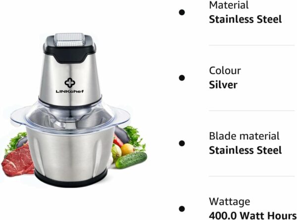 Mini Chopper 400W LINKChef Mini Food Processor Vegetable Chopper 1.2L Stainless Steel Bowl, Meat Grinder with 4 bi-Level Blades for Meat Vegetable Fruit