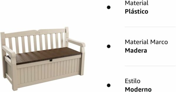 Keter Eden Bench 265L Outdoor 60% recycled Garden Furniture Storage Box Beige Brown Wood Panel Effect