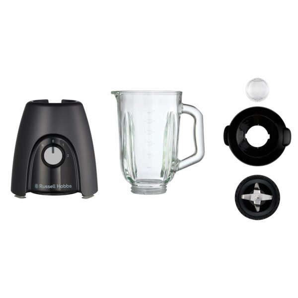 Russell Hobbs Jug Blender [Smoothie Maker] Mixer for Juices & Baby Food (1.5L Glass Jar, 2 speeds & pulse settings, Stainless-steel blades, BPA-free, 850W Peak Power) Matte Charcoal 27121