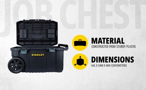 Stanley Rolling Toolbox Chest with Heavy Duty Metal Latch, 2 Lid Organisers for Small Parts, Portable Tote Tray for Tools, STST1-80150