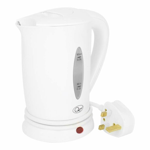 Quest 35440 Compact Travel Kettle / 0.5 litres / 600 Watt/Dual Voltage/Indicator Light/Includes 2 Cups/White