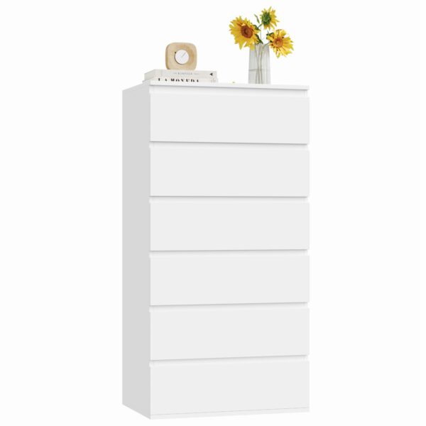 Forehill Chest of Drawers with 6 Drawers 119cm Tall Storage Cabinet White Chest of Drawers Dresser Wooden Cupboard for Bedroom Living Room 60x40x119cm
