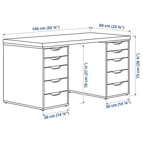 Lagkapten/Alex Desk,140x60 cm, durable and easy to care for. Desks for home. Desks computer desks. Tables desks. (White stained oak effect)