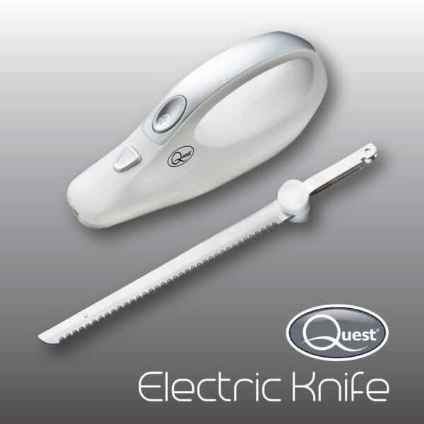 QUEST 35059 Electric Serrated Carving Knife/Cut Turkey, Beef, Chicken, Lamb, Ham, Bread, Vegetables, & Fruits With Ease / 120W / White Colour