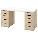 Lagkapten/Alex Desk, 140x60 cm, Durable and Easy to Care For - Home Office Furniture, Tables Desks (White/White Stained Oak Effect)