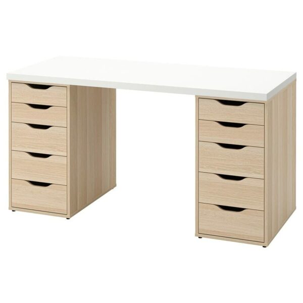 Lagkapten/Alex Desk, 140x60 cm, Durable and Easy to Care For - Home Office Furniture, Tables Desks (White/White Stained Oak Effect)