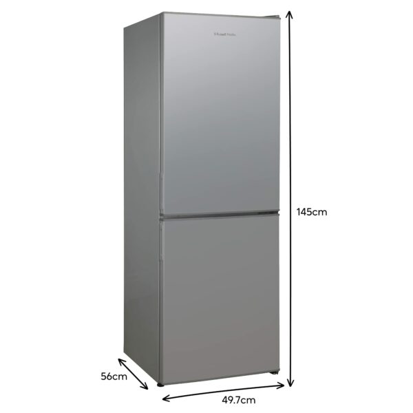 Russell Hobbs Low Frost Silver 60/40 Fridge Freezer, 173 Total Capacity, Freestanding 50cm Wide 145cm High, Fast Freeze