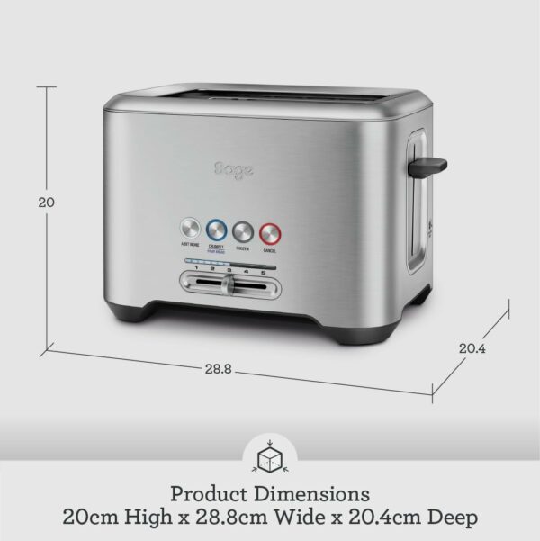 Sage - The 'A Bit More' Toaster 2 Slice With Wide Slots - 5 Settings Including A Bit More, Fruit Bread, Crumpet & Frozen - Brushed Stainless Steel