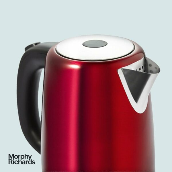 Morphy Richards Equip Jug Kettle, 1.7L, 3Kw Rapid boil, Removeable Limescale Filter, Easy View Water Gauge, Stainless Steel Case, Red, 102785