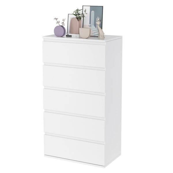 Forehill White Chest of Drawers Bedroom Storage Cabinet with 5 Drawers Tall Chest