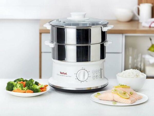 Tefal VC1451 Steam Cooker, 2 Stainless Steel Containers, 6 L Capacity, 24 cm Diameter, Timer and Automatic Shut-off, 900 W