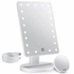 FASCINATE Makeup Vanity Mirror with Lights and Detachable 10X Magnification, 21 Led Lights Adjustable Dimming Touch Sensor, Dual Power Supply, 180° Rotation, Portable Cosmetic Mirror