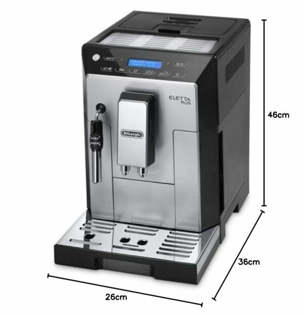 DeLonghi Eletta Plus Fully Automatic Bean to Cup Coffee Machine, Cappuccino, Espresso Coffee Maker, ECAM 44.620.S, Stainless Steel & Black