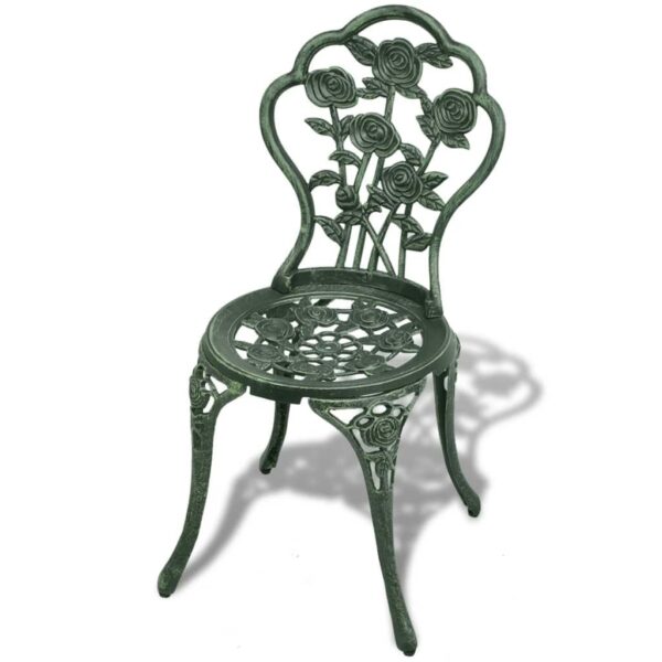 vidaXL 3 Piece Bistro Set in Green - Cast Aluminium Outdoor Dining Set with Circular Table and Two Chairs