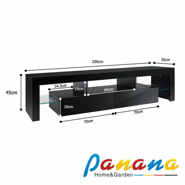 Panana 200 cm High Gloss Front RGB LED TV Stand Cabinet Unit Modern TV Desk with Storage for Living Room Home Furniture (White)