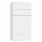 Forehill Chest of Drawers with 6 Drawers 119cm Tall Storage Cabinet White Chest of Drawers Dresser Wooden Cupboard for Bedroom Living Room 60x40x119cm