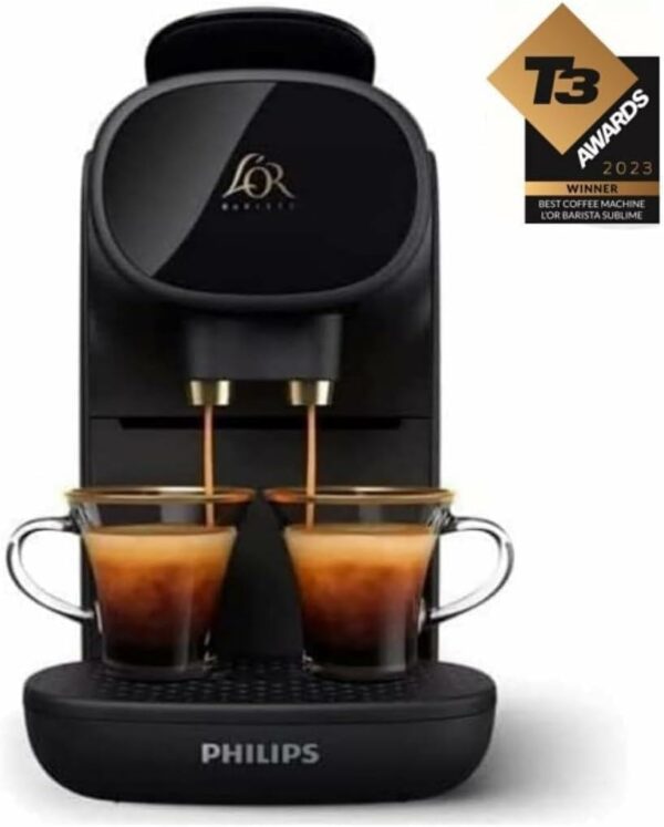 Versuni Philips L'OR Barista Sublime Capsule Coffee Machine, Double Shot, 1 or 2 Cups, Full Coffee Menu, Black (LM9012/60)