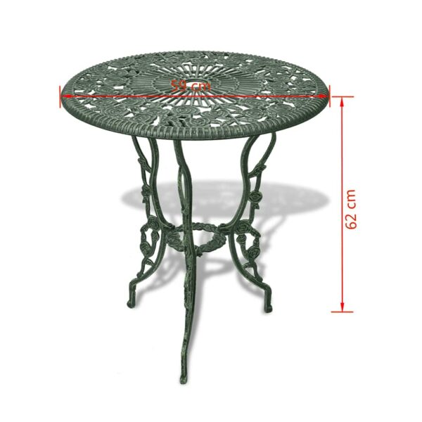 vidaXL 3 Piece Bistro Set in Green - Cast Aluminium Outdoor Dining Set with Circular Table and Two Chairs
