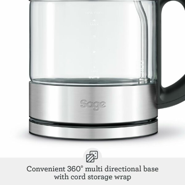 Sage - The Compact Kettle Pure - Quiet and Cordless Electric Kettle - Fast Boil, Easy to Clean Glass - 1 L Capacity, 2400 W - Brushed Stainless Steel