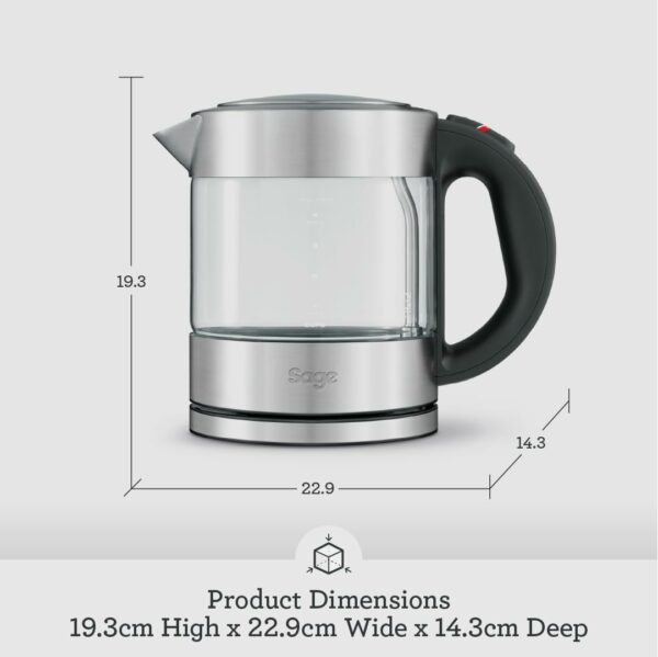Sage - The Compact Kettle Pure - Quiet and Cordless Electric Kettle - Fast Boil, Easy to Clean Glass - 1 L Capacity, 2400 W - Brushed Stainless Steel