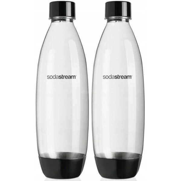 SodaStream DuoPack Fuse 2x 1L KST bottle - dishwasher safe (BPA free) - replacement bottles for SodaStream Water bubbler with PET bottles, black, 9x17.2x29