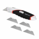Amazon Basics Heavy Duty Retractable Auto-Load Ergonomic Utility Knife 3-Position Locking Blade with 4 Replaceable Blades