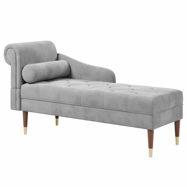 Vesgantti Velvet Chaise Longue, Indoor Lounge Sofa with Left Armrest and Lumbar Pillow, Upholstered Chaise Lounge for Living Room Bedroom and Office, Tool-free Assembly(Grey)