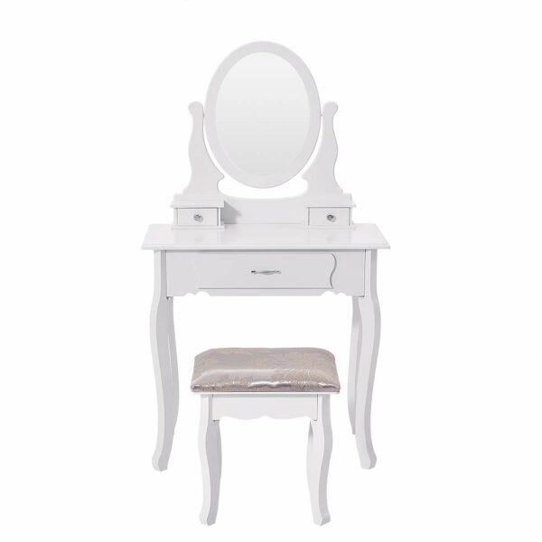 Panana Vanity Table Set with Mirror and Cusion Stool Dressing Table Makeup Table with 3 Drawers, White