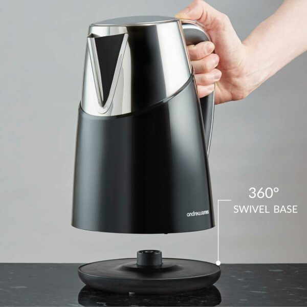 Andrew James Electric Kettle Fast Boil Kettle, Energy Efficient Quiet Kettle, Cordless Kettle with 1.7L Water Jug, 360˚ Swivel Base Quick Boil Kettle with Filter - Reusable Filter 3000W (Black)