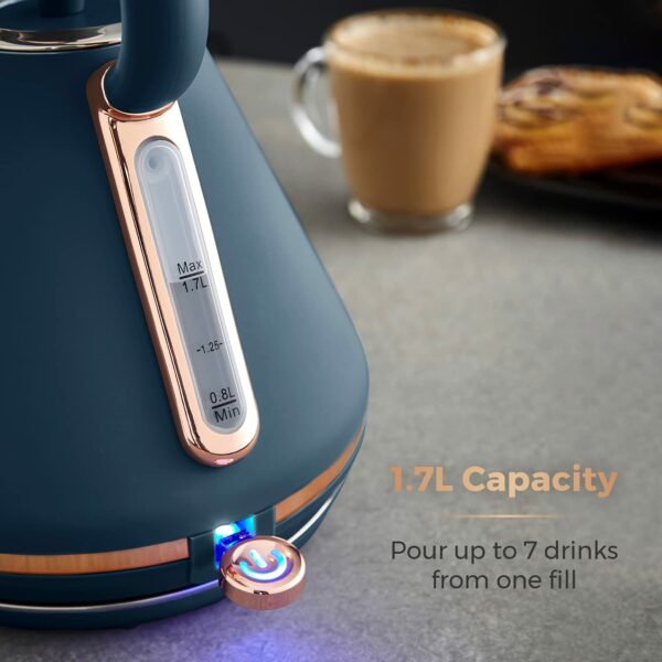 Tower T10044MNB Cavaletto Pyramid Kettle with Fast Boil, Detachable Filter, 1.7 Litre, 3000 W, Midnight Blue and Rose Gold