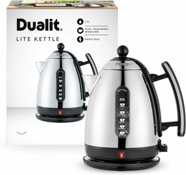 Dualit Lite Kettle - 1.5L Jug Kettle - Polished with Black Trim, High Gloss Finish - Fast Boiling Kettle by Dualit - 72010, Black