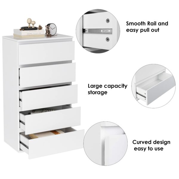 Forehill White Chest of Drawers Bedroom Storage Cabinet with 5 Drawers Tall Chest