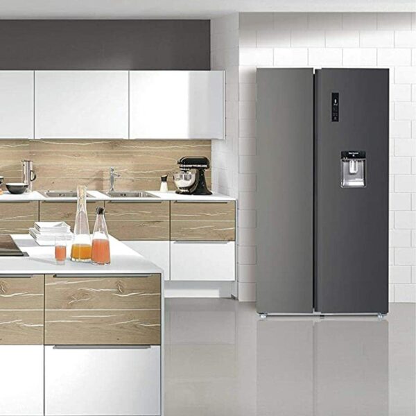 Chiq American fridge freezer FSS559NEI42D, 559 litres, inverter compressor, ventilated cold, frost free, dark inox, E, 39db, water dispenser 5 liters