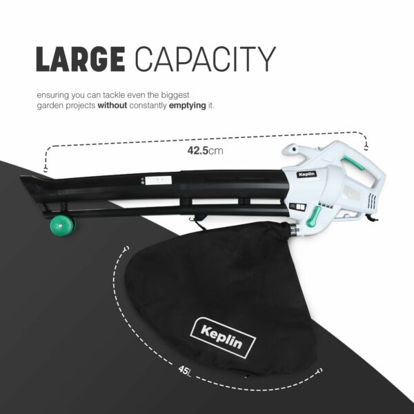 Keplin 3-in-1 Leaf Blower, Garden Vacuum & Mulcher - 3500W, 35L Collection Bag for Easy Clearing of Leafs, Debris & Waste in Garden, Patio & Drive with 10 Meter Cable, Shoulder Strap & Wheels