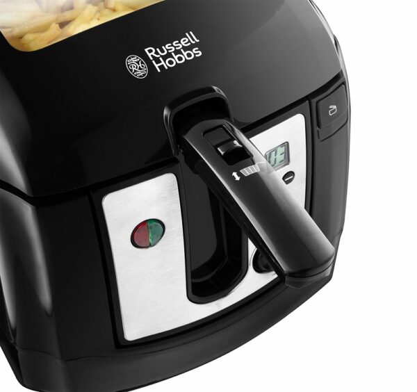Russell Hobbs Electric Deep Fat Fryer, 3L capacity/can cook 1.2kg food, Digital timer, Large observation window, Non-stick coated pan, Adjustable thermostat, Handle lift system, 2300W, 24580